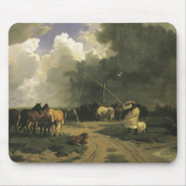 Alfombrilla De Ratón Caballos en una tormenta de lluvia (equino)