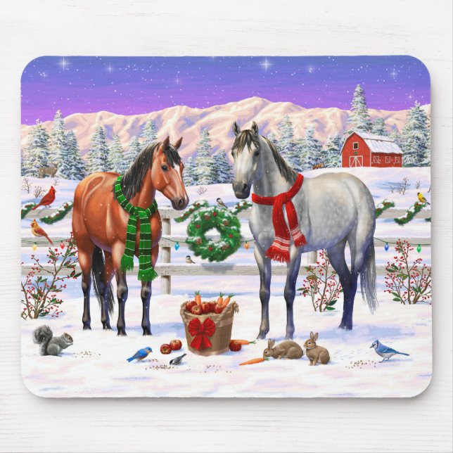 Alfombrilla De Ratón Caballos navidades en nieve (Frente)