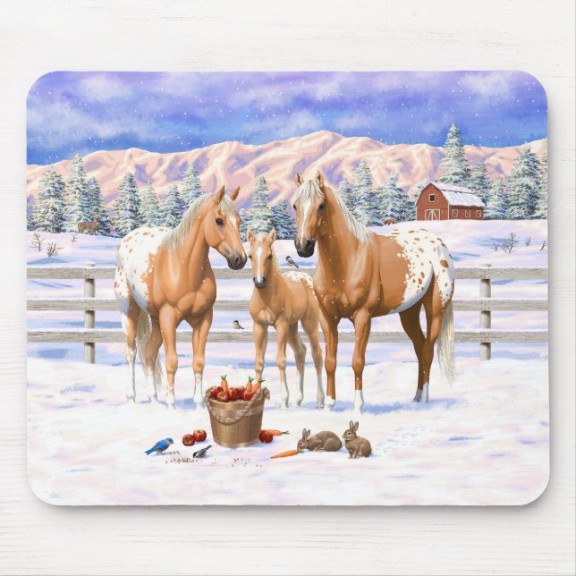 Alfombrilla De Ratón Caballos Palomino Appaloosa De Nieve (Frente)