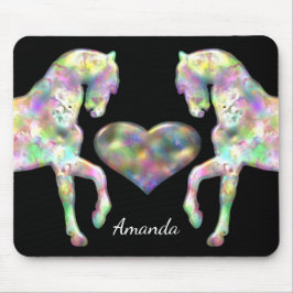 Alfombrilla De Ratón Caballos y corazón hermosos del arco iris