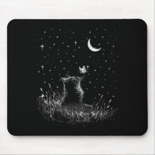 Alfombrilla De Ratón Cabaña Femenina Floral Mariposa Gato Negro