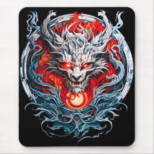 Alfombrilla De Ratón Cabeza de dragón mítica de la llama roja de fuego