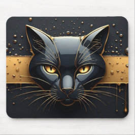 Alfombrilla De Ratón Cabeza de Gato Negro con Diseño de Goteo de Oro 🐈