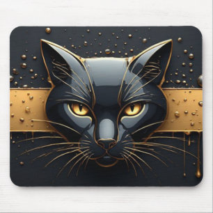 Alfombrilla De Ratón Cabeza de Gato Negro con Diseño de Goteo de Oro 🐈