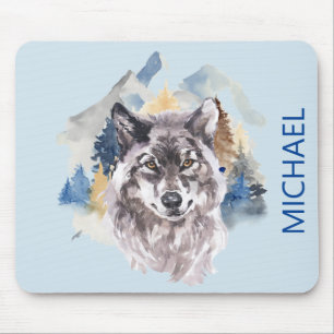 Alfombrilla De Ratón Cabeza de Lobo Hermoso Nombre de Bosque de Acuarel