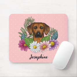 Alfombrilla De Ratón Cabeza de Rhodesian Ridgeback Flores Coloridas y N