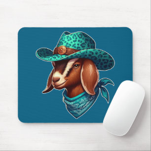 Alfombrilla De Ratón Cabra con sombrero de vaquero y bandana elegantes