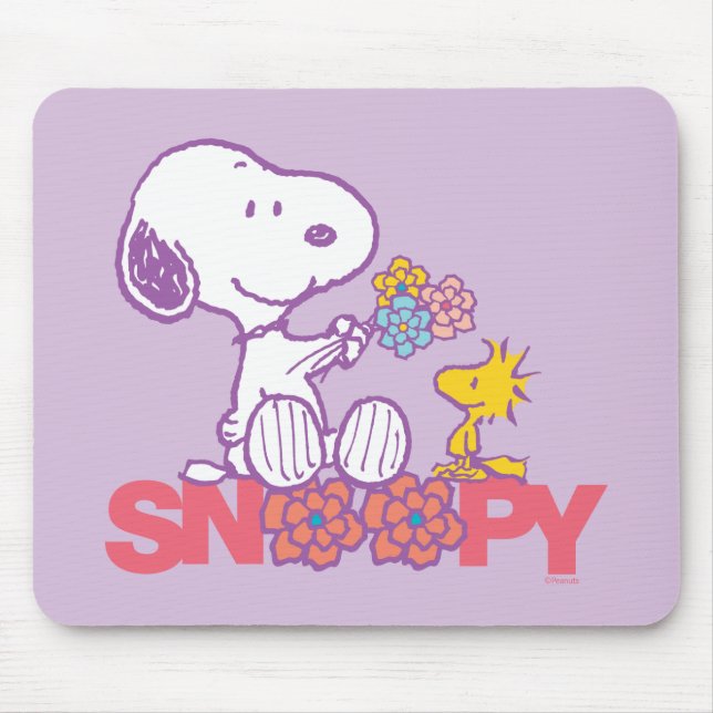 Alfombrilla De Ratón Cacahuetes | Flores Snoopy & Woodstock (Frente)