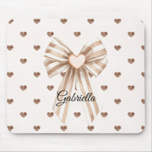 Alfombrilla De Ratón Cacao Crema Lazo Rosado Glitter Corazones