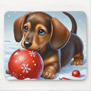 Alfombrilla De Ratón Cachorro adorable de raza Dachshund jugando con un