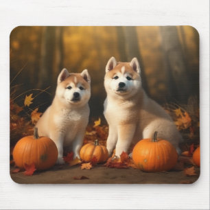 Alfombrilla De Ratón Cachorro Akita Otoño Delicia Calabaza