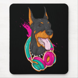 Alfombrilla De Ratón Cachorro Amante de la Música Doberman Pincher Cart