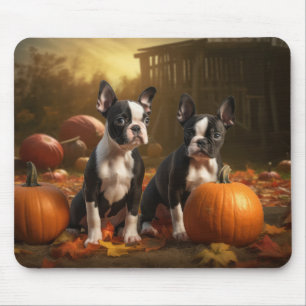Alfombrilla De Ratón Cachorro Boston Terrier Otoño Delicia Calabaza