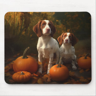 Alfombrilla De Ratón Cachorro Brittany Spaniel Delicia de Otoño Calabaz