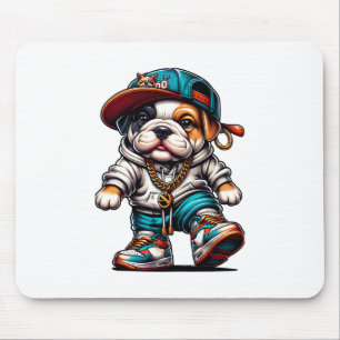 Alfombrilla De Ratón Cachorro Bulldog Adorable Ropa Urbana Elegante