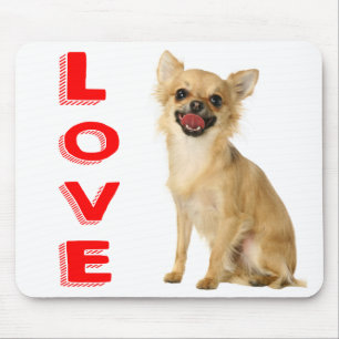 Alfombrilla De Ratón Cachorro Canino Chihuahua Pelo Largo Amor Rojo