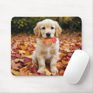 Alfombrilla De Ratón Cachorro de Golden Retriever en hojas de otoño
