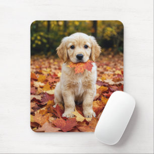 Alfombrilla De Ratón Cachorro de Golden Retriever en hojas de otoño