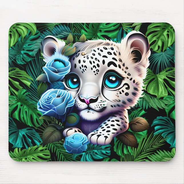 Alfombrilla De Ratón Cachorro De Leopardo Blanco Temático (Frente)