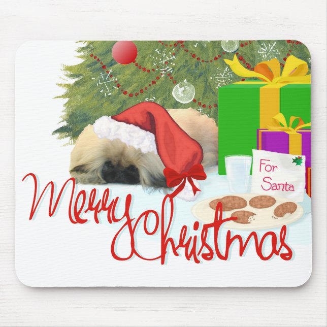 Alfombrilla De Ratón Cachorro de Pekinés 1er Navidad (Frente)