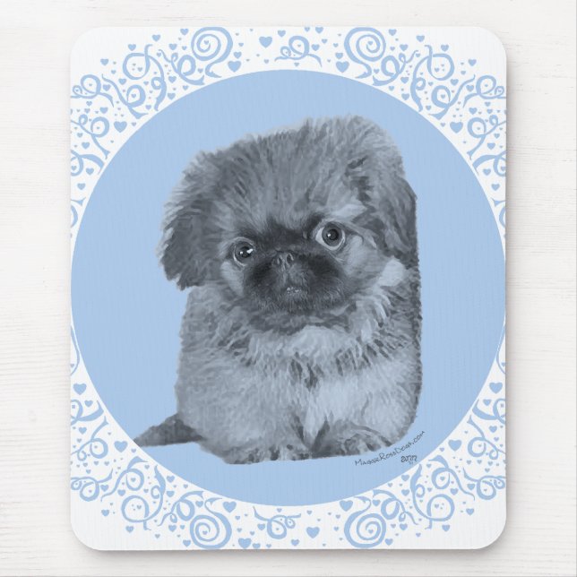 Alfombrilla De Ratón Cachorro de Pekinés Azul (Frente)