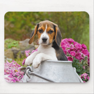 Alfombrilla De Ratón Cachorro de perro beagle en una guarnición de lech