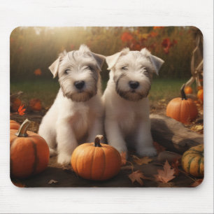 Alfombrilla De Ratón Cachorro de Terrier Trigo Otoño Delicia Calabaza