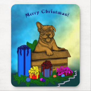 Alfombrilla De Ratón Cachorro en una caja , Feliz Navidad