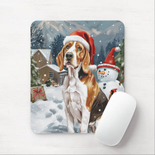 Alfombrilla De Ratón Cachorro Foxhound Inglés Americano Invierno Navida