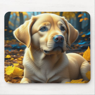 Alfombrilla De Ratón Cachorro jugando en hojas de otoño