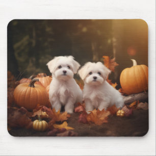 Alfombrilla De Ratón Cachorro Maltés Delicia de Otoño Calabaza