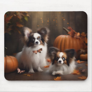 Alfombrilla De Ratón Cachorro Papillon Delicia de Otoño Calabaza