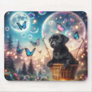 Alfombrilla De Ratón Cachorro Pug Soñador con Mariposas y Ratón de Burb