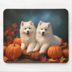 Alfombrilla De Ratón Cachorro Samoyedo Delicia de Otoño Calabaza 