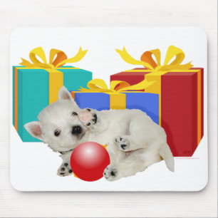 Alfombrilla De Ratón Cachorro Westie con regalos de Navidad