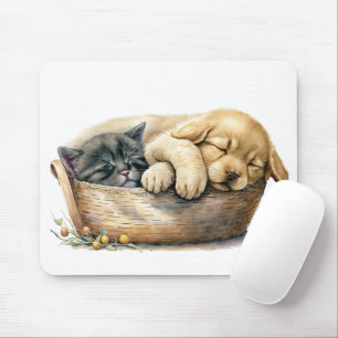 Alfombrilla De Ratón Cachorro Y Gatito En Cesta