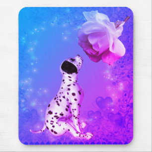 Alfombrilla De Ratón Cachorros Dalmacianos Y Rosa Blanca