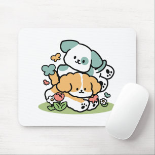 Alfombrilla De Ratón Cachorros felices entrando en mayo - Arte de perro