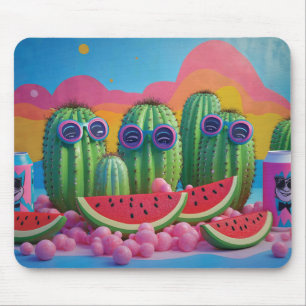 Alfombrilla De Ratón Cacti gracioso con gafas de sol, sandía y dulce