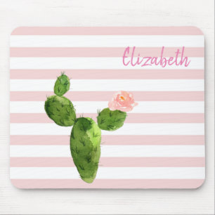 Alfombrilla De Ratón Cactus Adorable Acuarela, Rayas -Personalizado