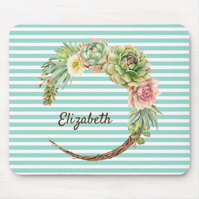 Alfombrilla De Ratón Cactus En La Almohadilla De Ratón De Rayas Verdes  (Frente)