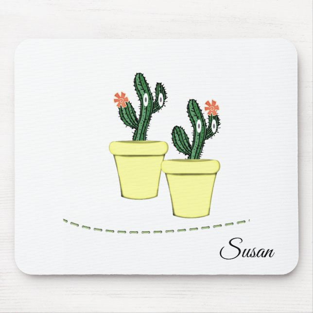 Alfombrilla De Ratón ¡Cactus Yellow Pots Floral Mouse Pad! (Frente)