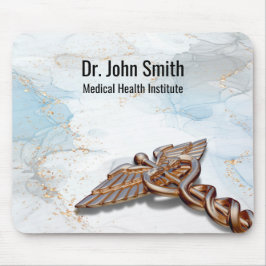 Alfombrilla De Ratón Caduceus Rosa de Cobre Médico Mármol de Lujo