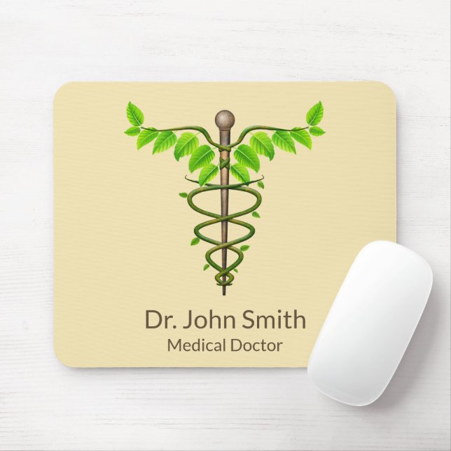 Alfombrilla De Ratón Caducto médico alternativo Verde deja beige (Con ratón)
