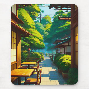 Alfombrilla De Ratón Café al aire libre del jardín japonés