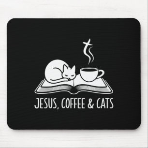 Alfombrilla De Ratón Café Jesús Gatos Divertido Diseño Lindo Amantes de