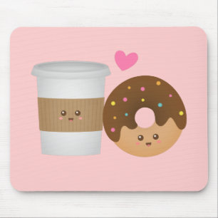 Alfombrilla De Ratón Café mono y donut enamorados, pareja perfecta