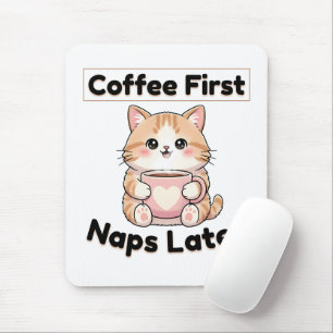 Alfombrilla De Ratón Café Primero Siestas Después Gato Lindo Kawaii C