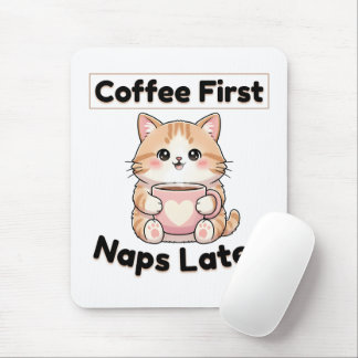Alfombrilla De Ratón Café Primero Siestas Después Gato Lindo | Kawaii C