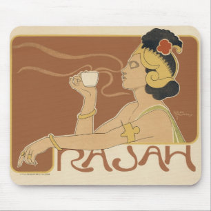 Alfombrilla De Ratón Cafetería Art Nouveau vintage Rajah, Lady with Cof